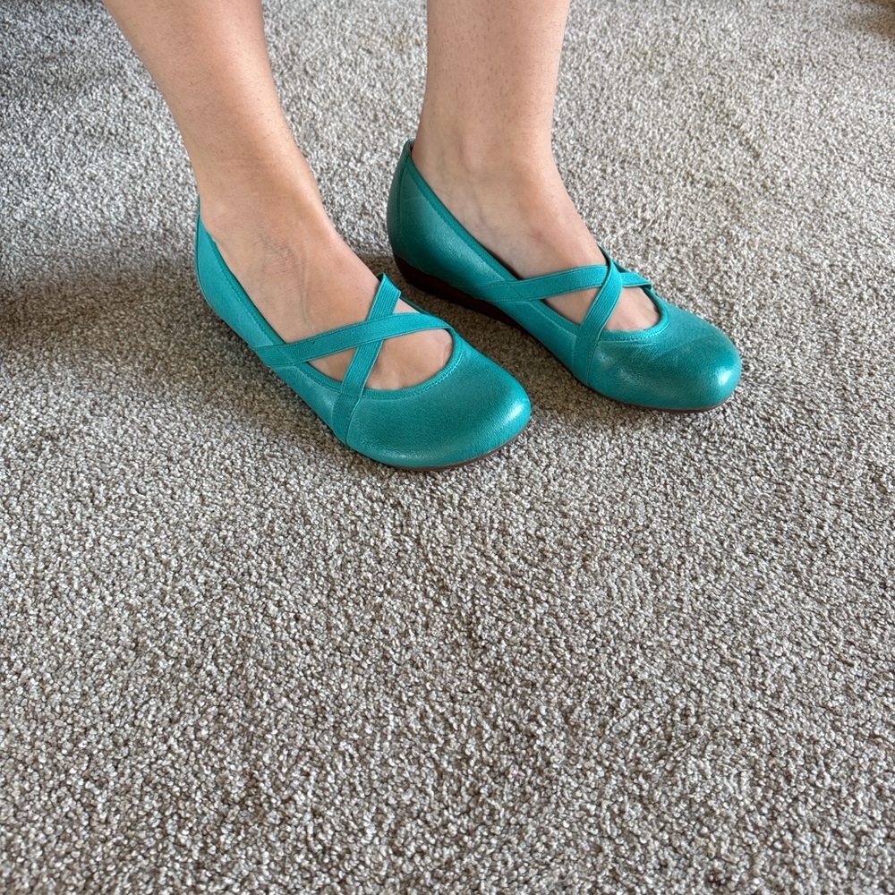 Miz Mooz Turquoise Cross-Strap Flats